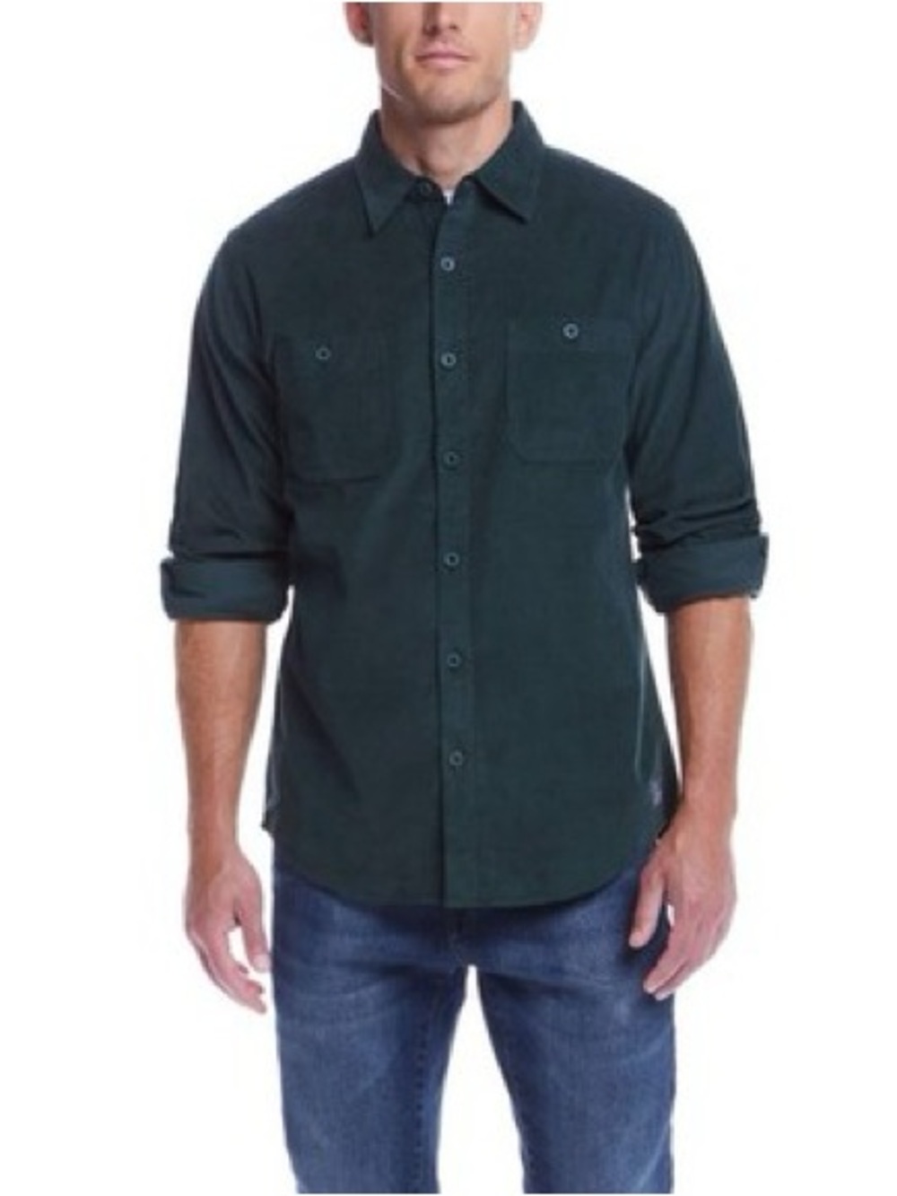 Weatherproof Vintage‎ Mens Corduroy Button Down Shirt Scarab Green L F2485804ME